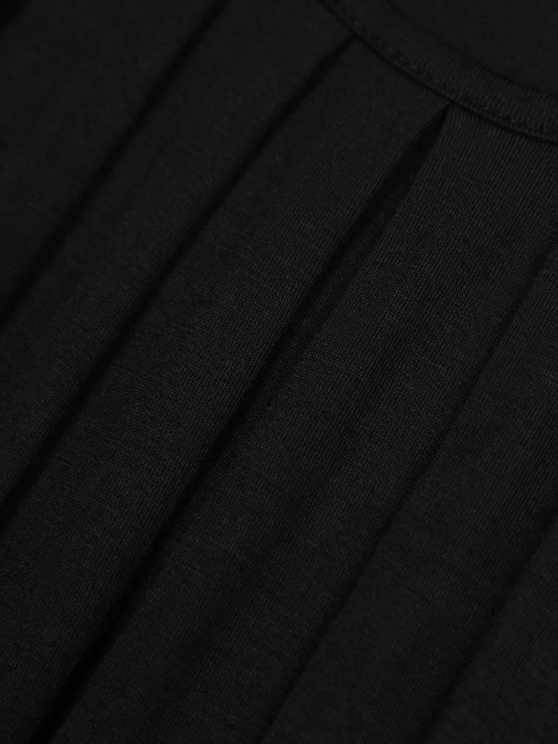 DJT Women's Short Sleeve Summer Tops Scoop Neck Pleated Front Casual Tee T Shirt L Solid Black - Image 3